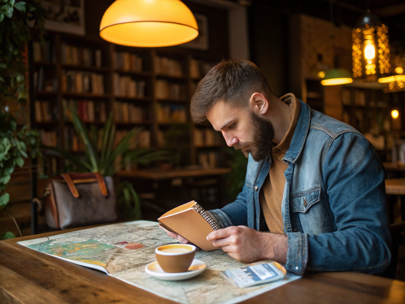 Relaxing coffee break at a modern border cafe